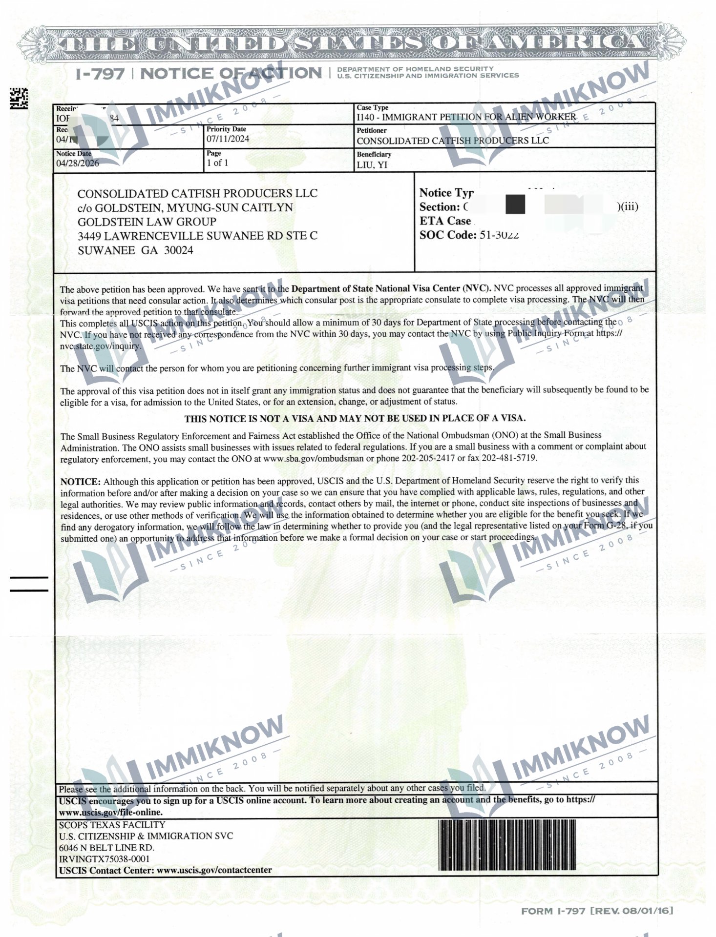 Thông báo chấp thuận I-140 - Chị L