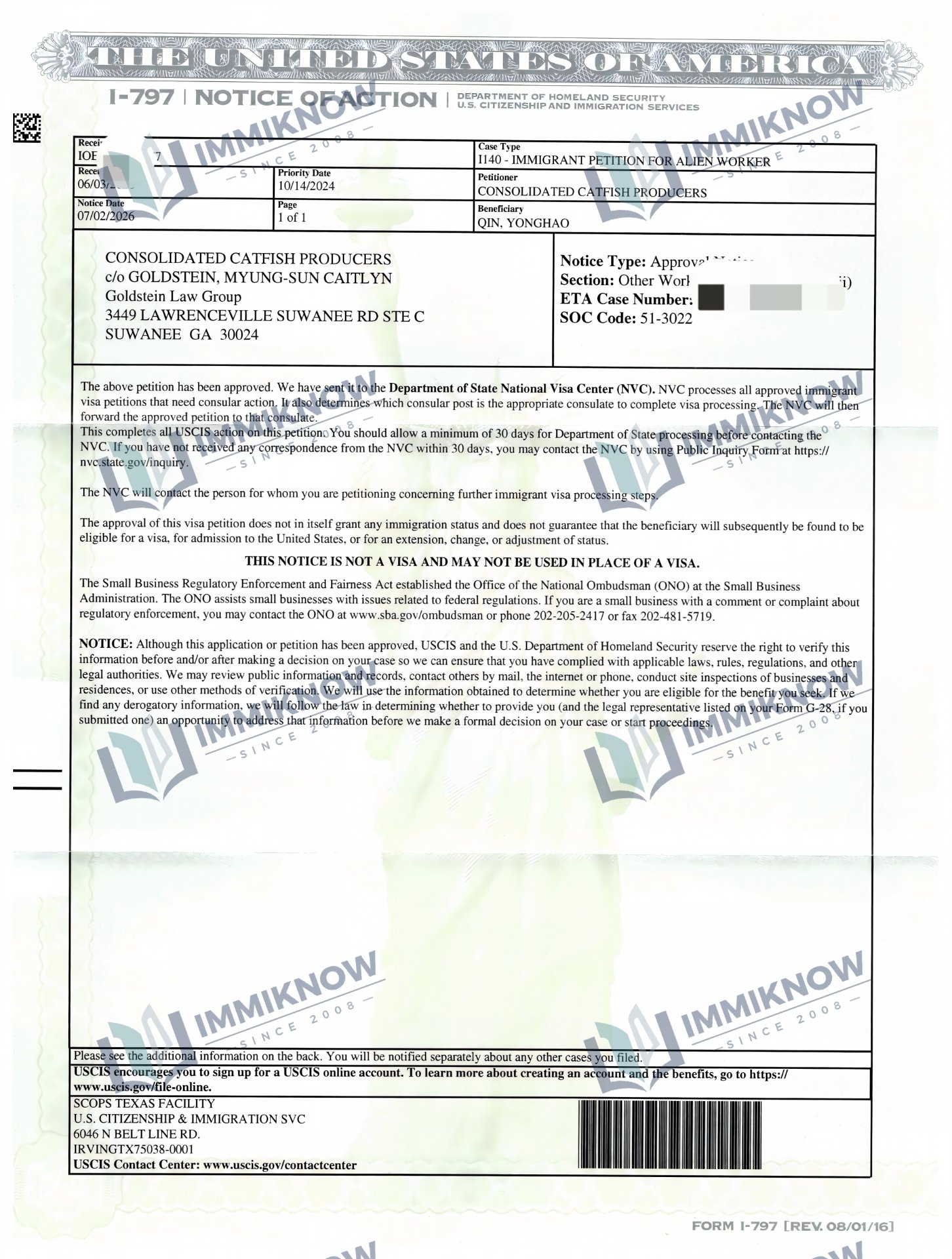 Thông báo chấp thuận I-140 - Anh W