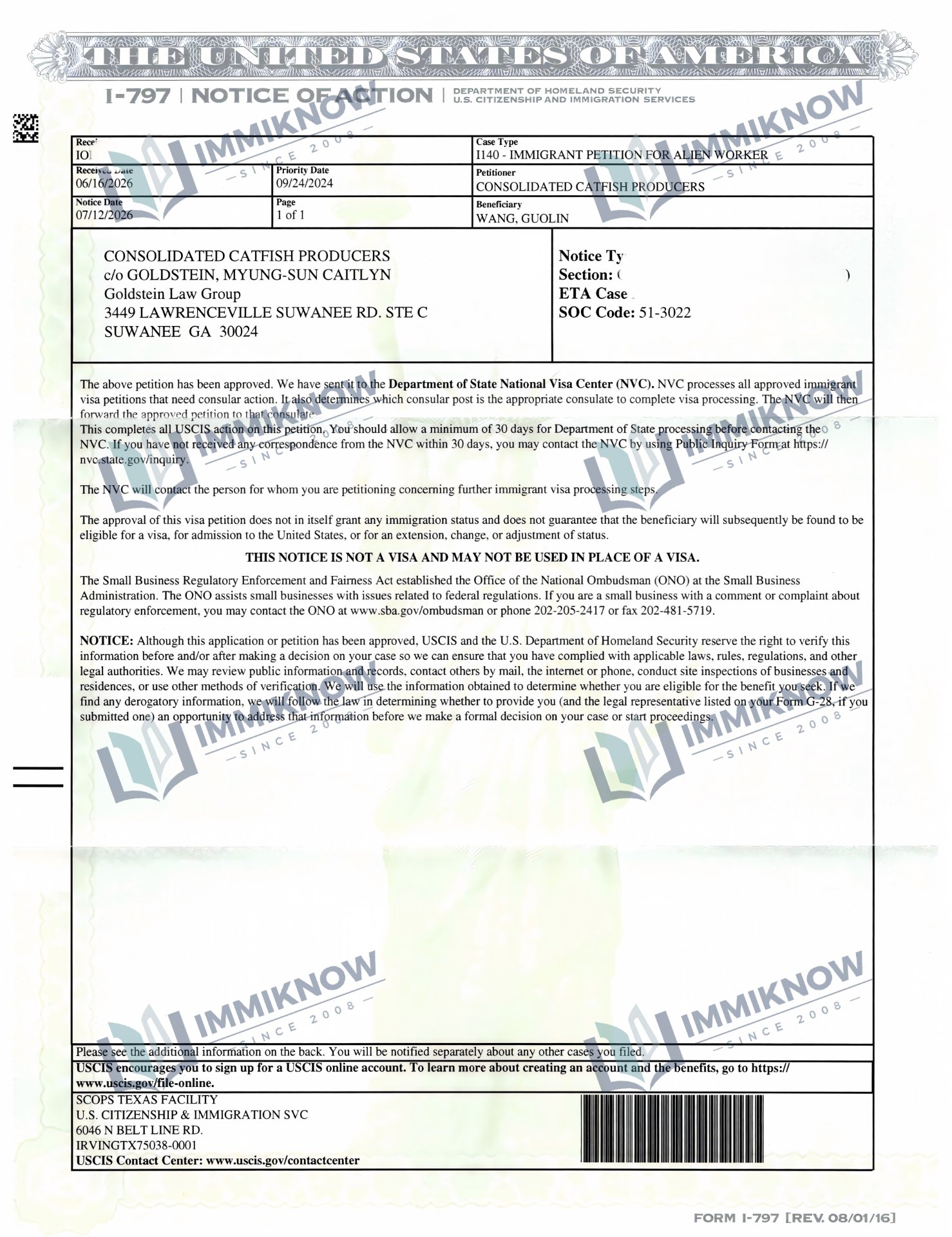 Thông báo chấp thuận I-140 - Chị Z