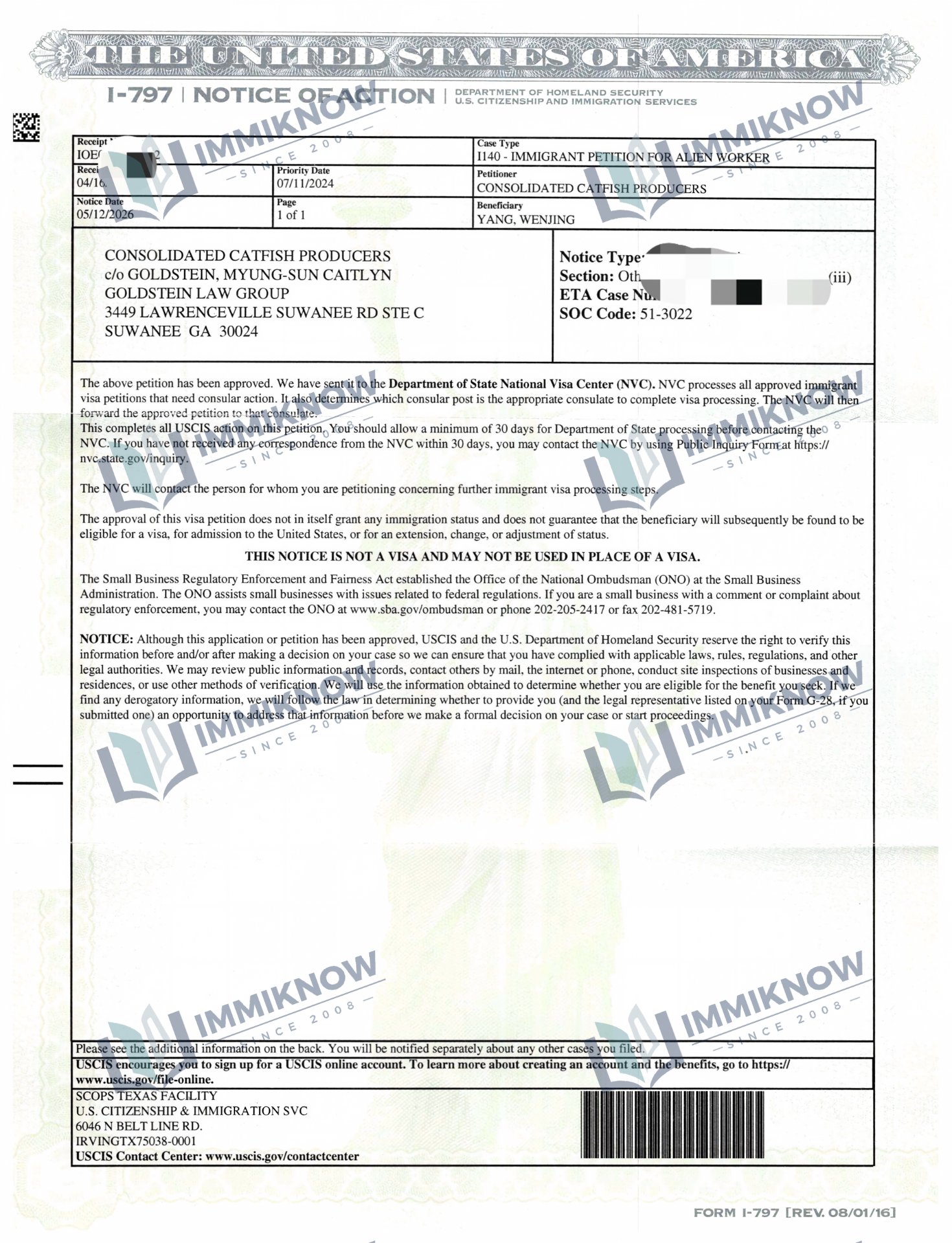 Thông báo chấp thuận I-140 - Anh C